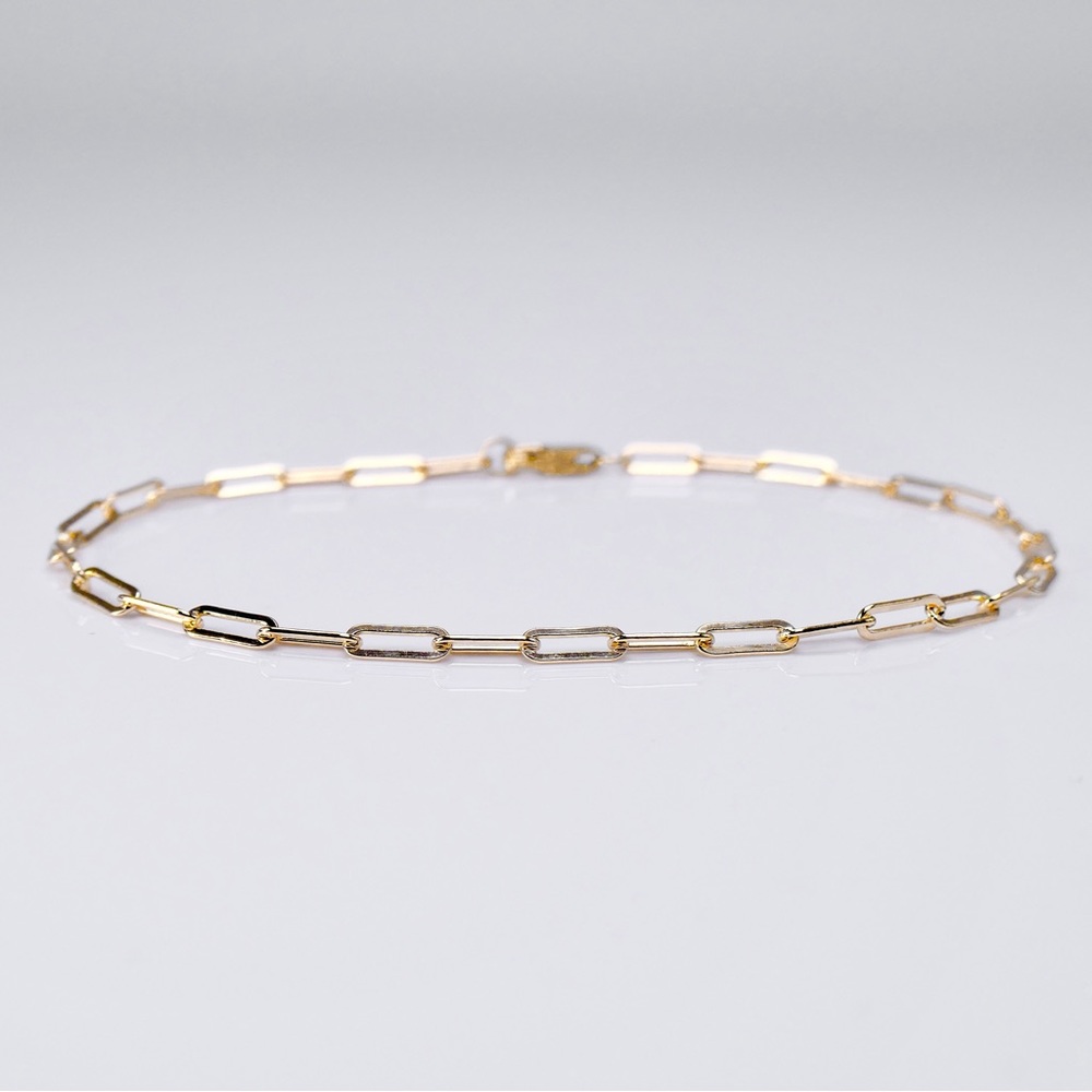 10K Yellow Gold 7” Paper Clip Bracelet 2.5mm Lobster Clasp 1.7g - New great gift